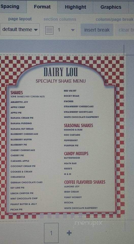 Dairy Lou Drive Inn - Ada, OK menu_pic