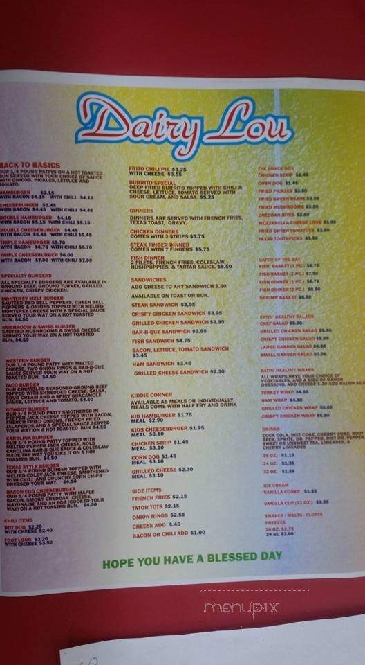 Dairy Lou Drive Inn - Ada, OK menu_pic