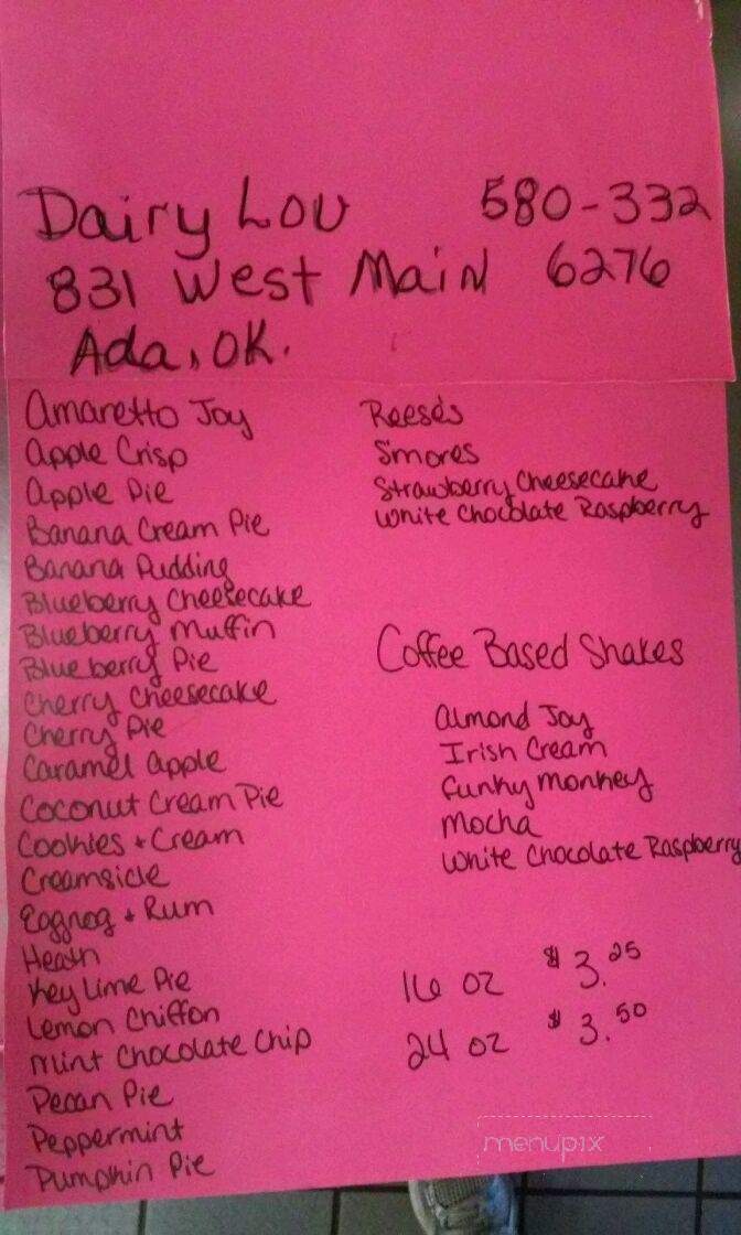Dairy Lou Drive Inn - Ada, OK menu_pic