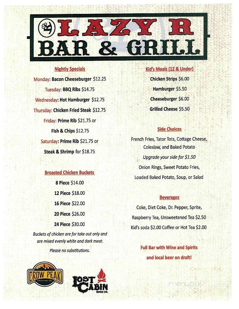 Rockin R Saloon & Steakhouse - Hermosa, SD menu_pic