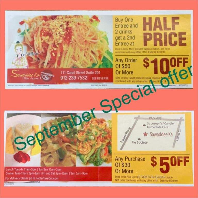 Sawaddee Ka Thai Cuisine and Pho - Pooler, GA menu_pic