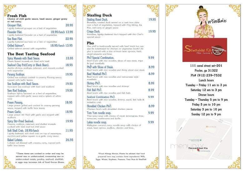 Sawaddee Ka Thai Cuisine and Pho - Pooler, GA menu_pic