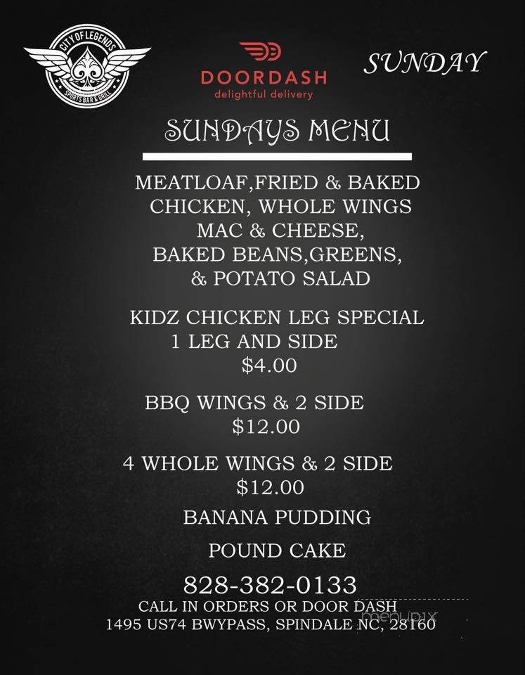 City Of Legends Sports Bar & Grill - Spindale, NC menu_pic