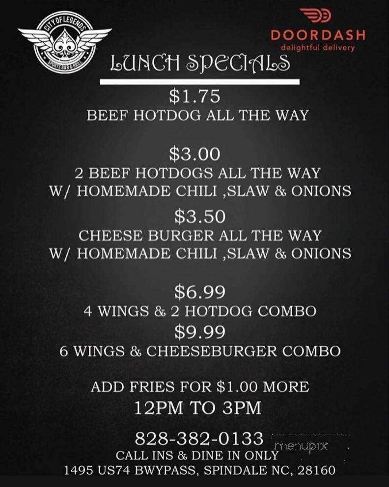 City Of Legends Sports Bar & Grill - Spindale, NC menu_pic