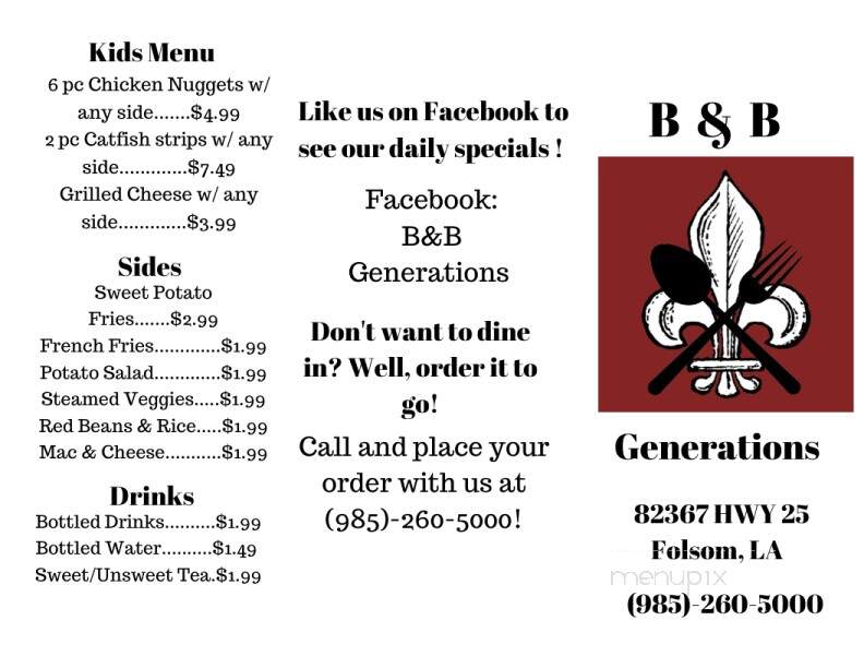 B&B Generations - Folsom, LA menu_pic