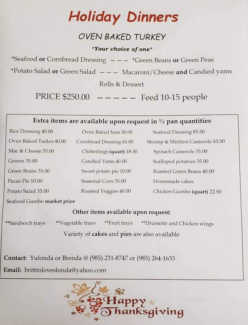 B&B Generations - Folsom, LA menu_pic