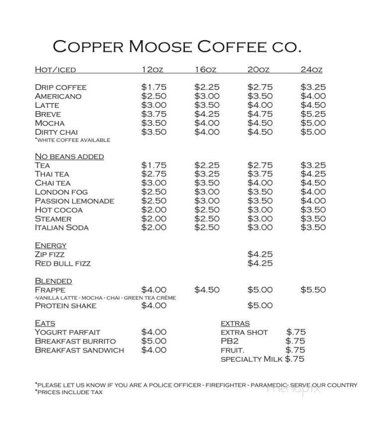 Copper Moose Coffee - Ponderay, ID menu_pic
