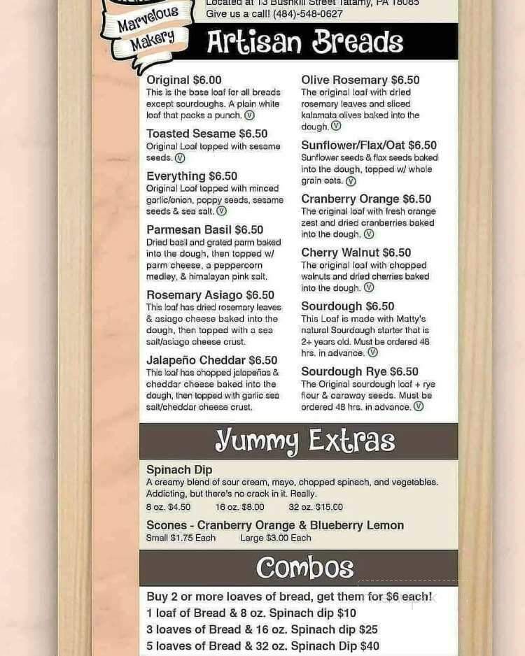 Matty's Marvelous Bakery - Easton, PA menu_pic