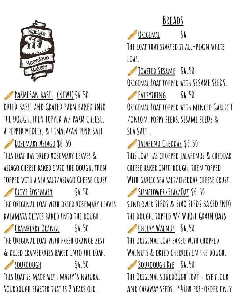 Matty's Marvelous Bakery - Easton, PA menu_pic