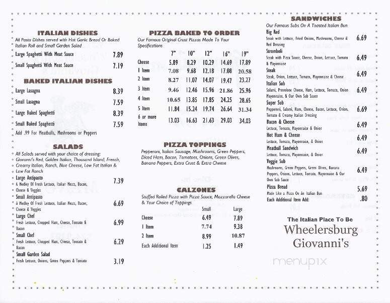 Giovanni's Pizza - Wheelersburg, OH menu_pic