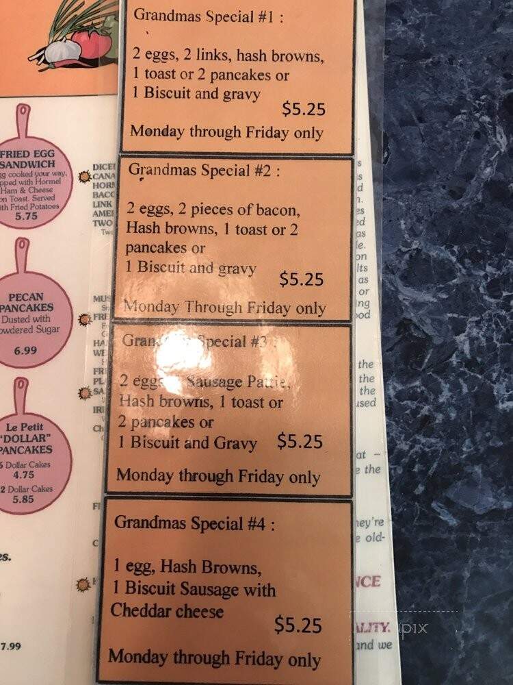 Grandma's Pancake house - Cookeville, TN menu_pic