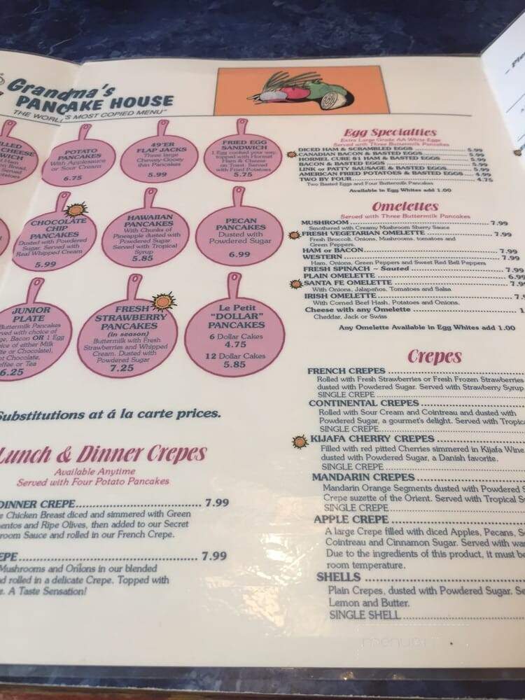 Grandma's Pancake house - Cookeville, TN menu_pic