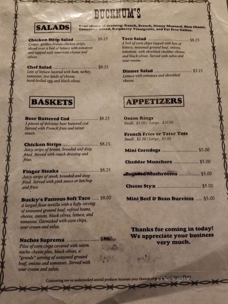 Bucknum's - Heppner, OR menu_pic