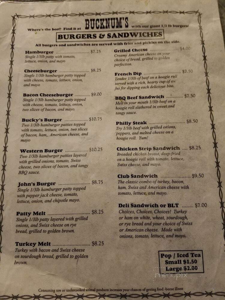 Bucknum's - Heppner, OR menu_pic