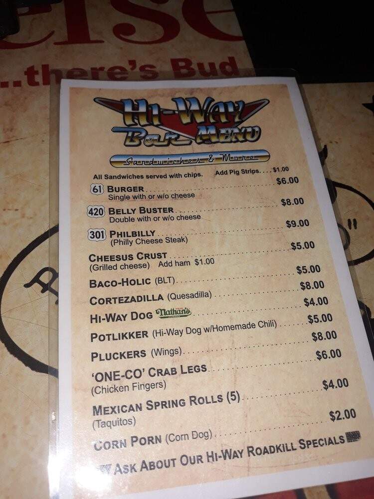 Hi-Way Bar - Bradenton, FL menu_pic