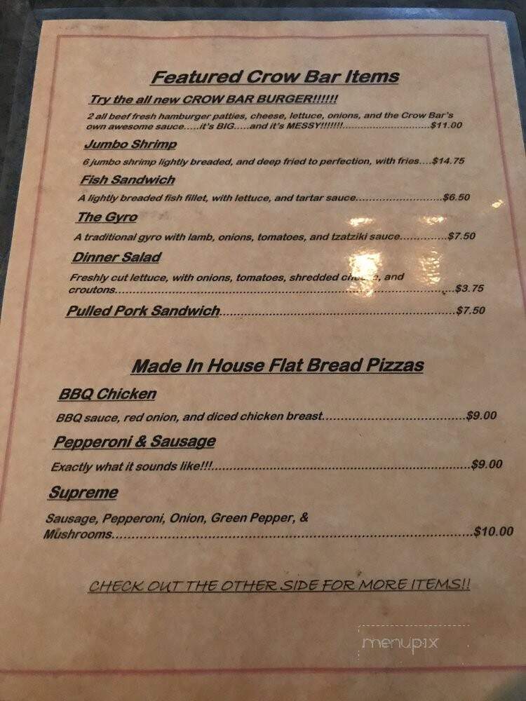 Jerr's Crow Bar - Webster, WI menu_pic
