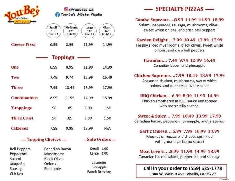 You-Be's U-Bake Pizza - Visalia, CA menu_pic