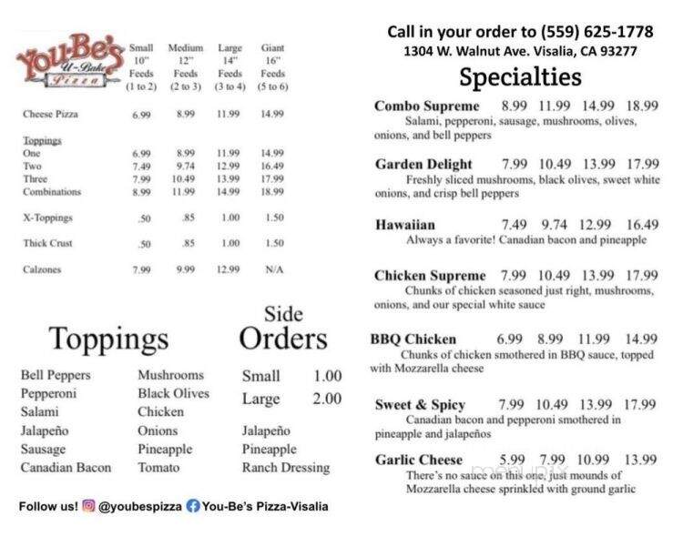 You-Be's U-Bake Pizza - Visalia, CA menu_pic