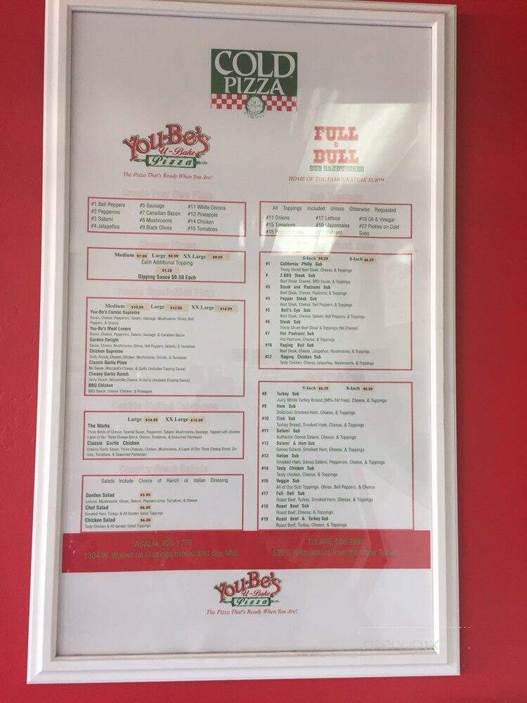 You-Be's U-Bake Pizza - Visalia, CA menu_pic