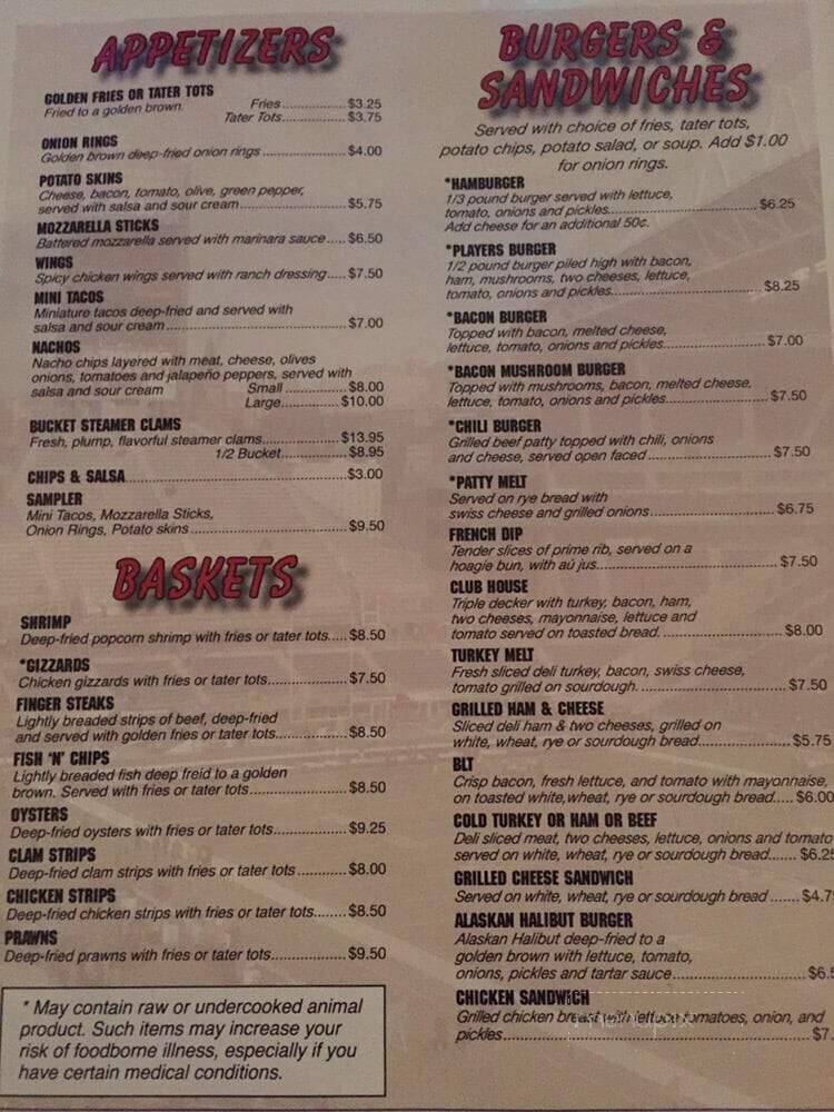 Players Sportsbar & Grill - Kennewick, WA menu_pic