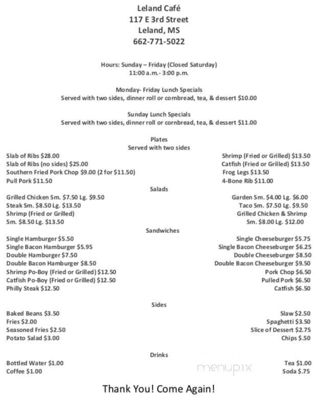 Leland Cafe - Leland, MS menu_pic