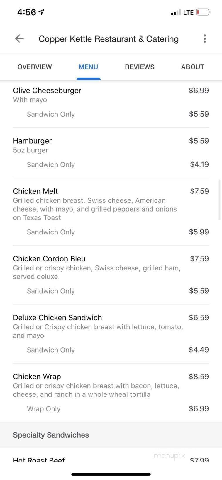 Copper Kettle Restaurant - Athens, MI menu_pic
