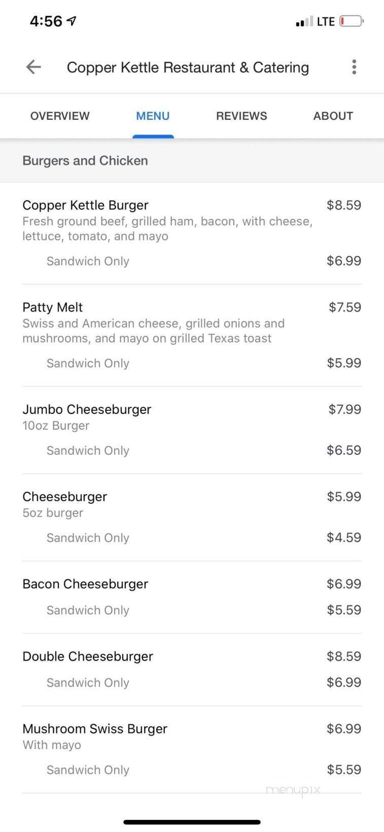 Copper Kettle Restaurant - Athens, MI menu_pic