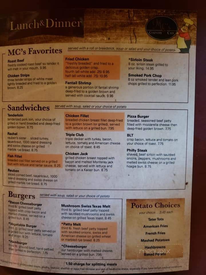 M C's Cafe - Carroll, IA menu_pic