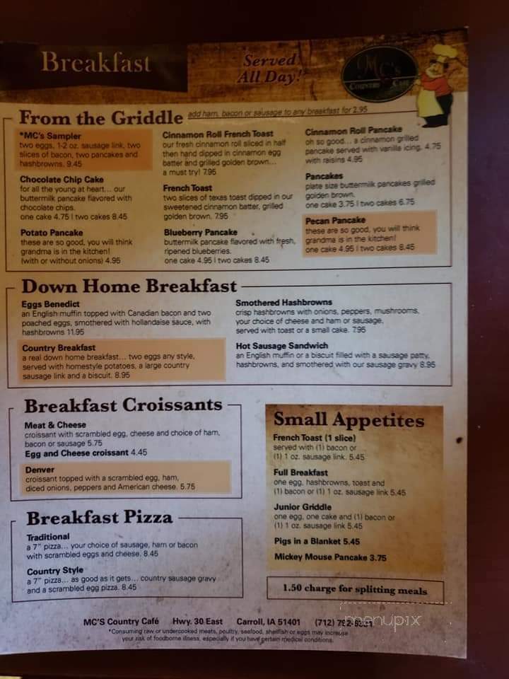 M C's Cafe - Carroll, IA menu_pic