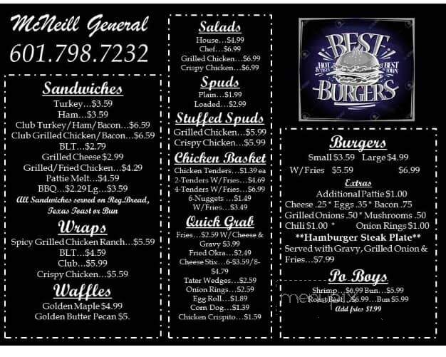 McNeill General Store - Carriere, MS menu_pic