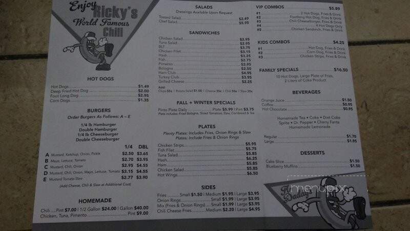 Ricky's Drive In - Spartanburg, SC menu_pic