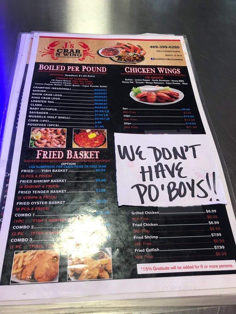 J's Crab N Wing seafood - DeSoto, TX menu_pic