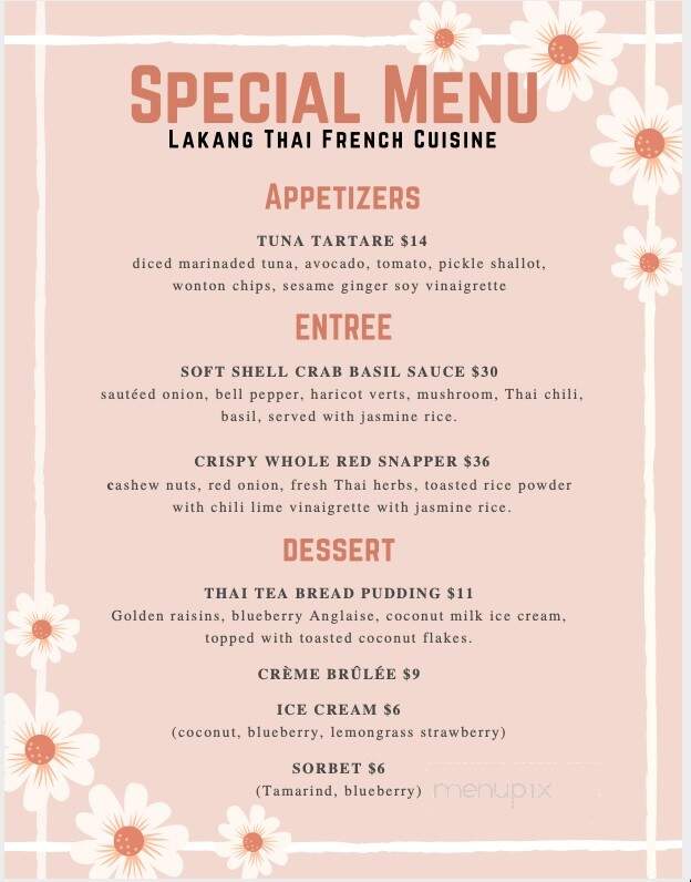 La Kang Thai French Cuisine - Easton, PA menu_pic