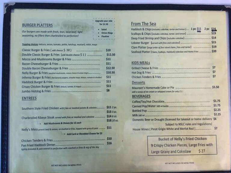 Nelly's Diner - Port Howe, NS menu_pic