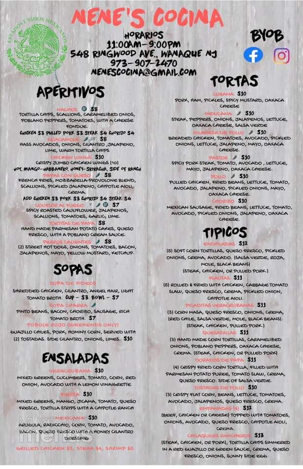 Nene's Cocina - Wanaque, NJ menu_pic