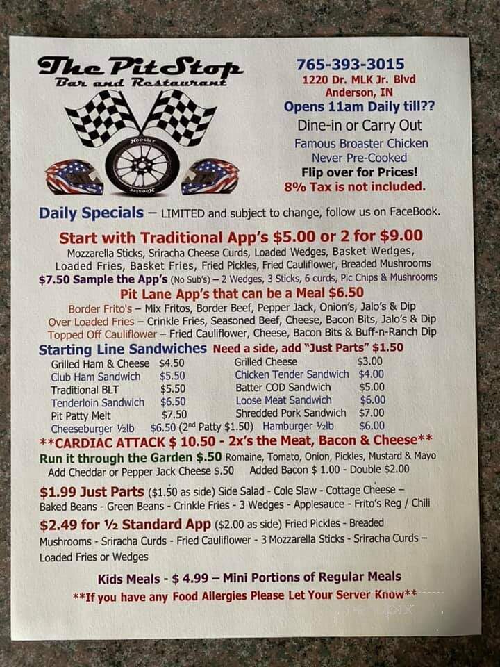 Pit Stop Restaurant & Bar - Anderson, IN menu_pic
