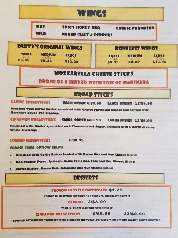Dusty's Pizza and Wings - Wellton, AZ menu_pic