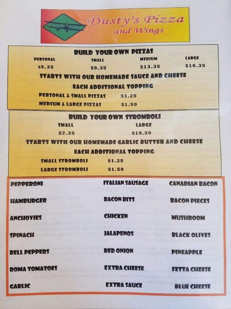Dusty's Pizza and Wings - Wellton, AZ menu_pic