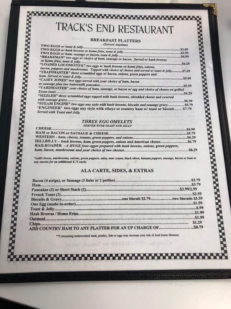 Tracks End Restaraunt - Somerset, KY menu_pic
