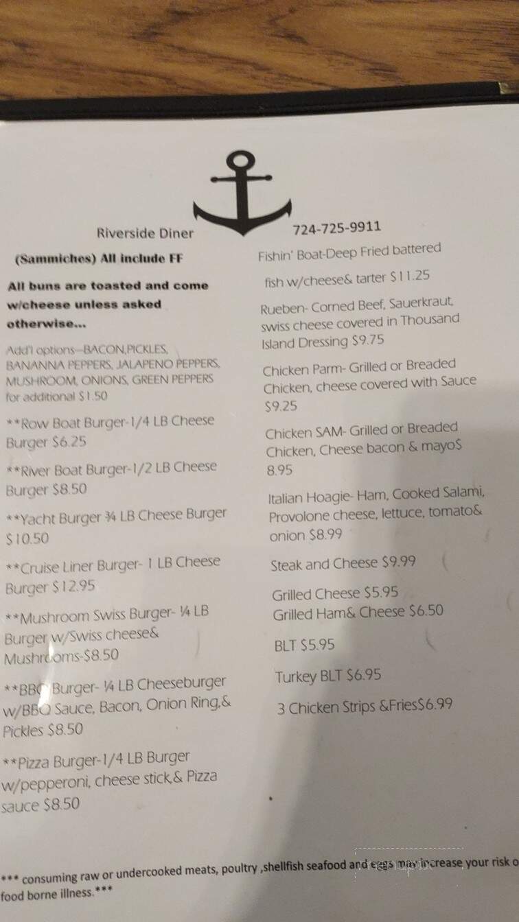 Riverside Diner - Point Marion, PA menu_pic