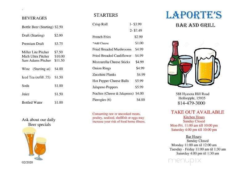 La Porte's Bar & Restaurant - Hollsopple, PA menu_pic