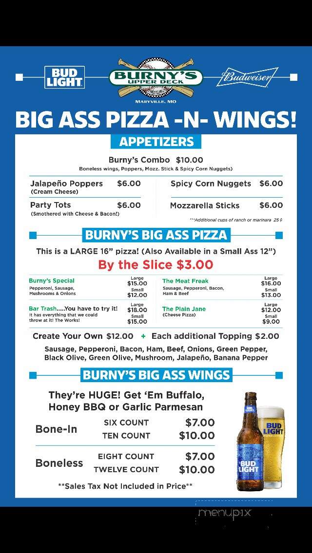 Burny's Sport Bar - Maryville, MO menu_pic