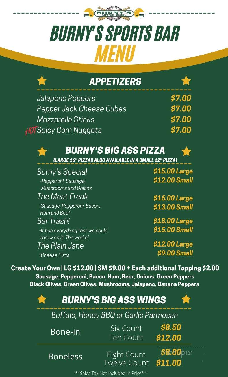 Burny's Sport Bar - Maryville, MO menu_pic