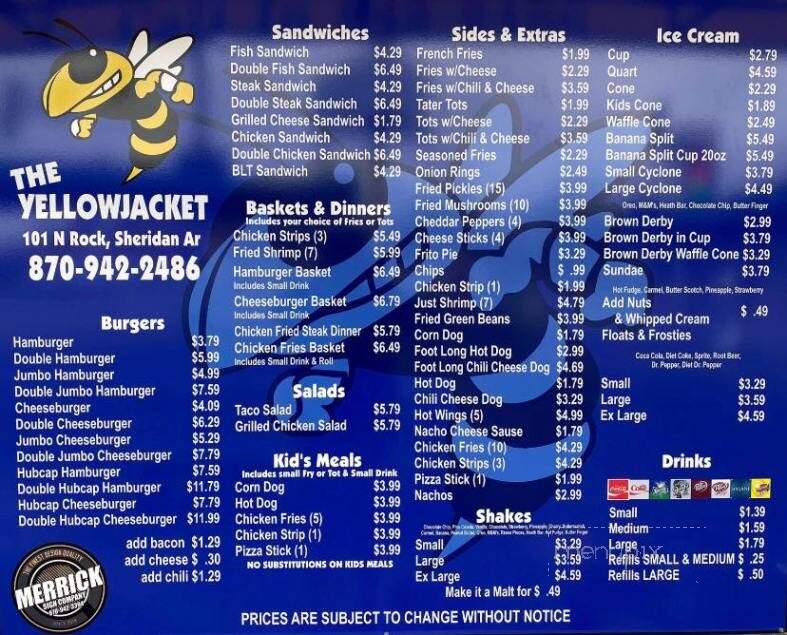 Yellowjacket Drive-in - Sheridan, AR menu_pic