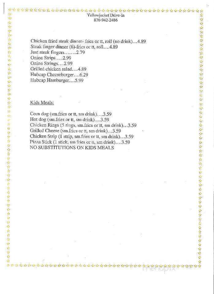 Yellowjacket Drive-in - Sheridan, AR menu_pic