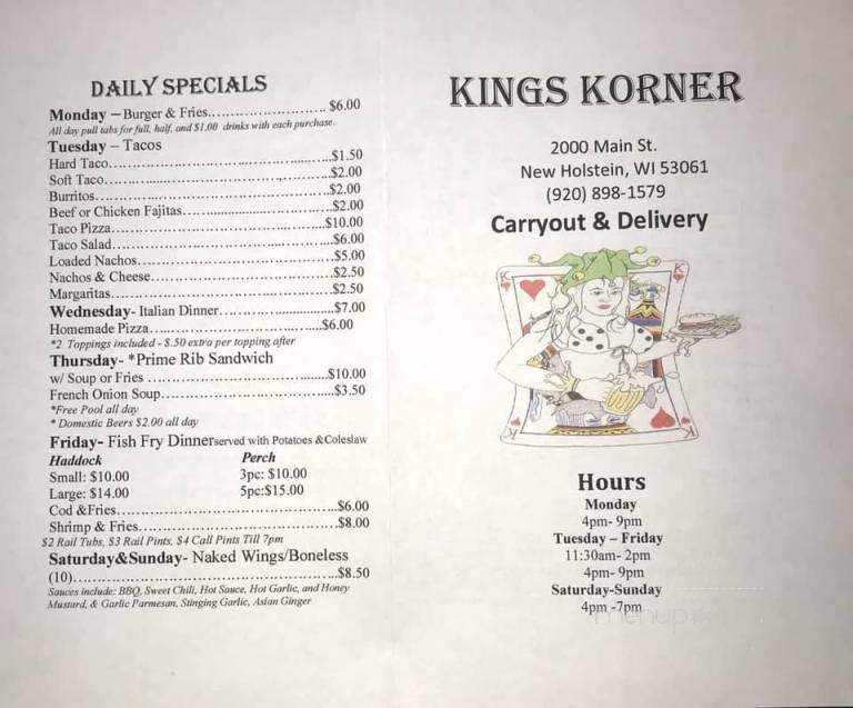 Kings Corner - New Holstein, WI menu_pic