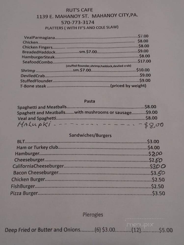 Rut's Cafe - Mahanoy City, PA menu_pic