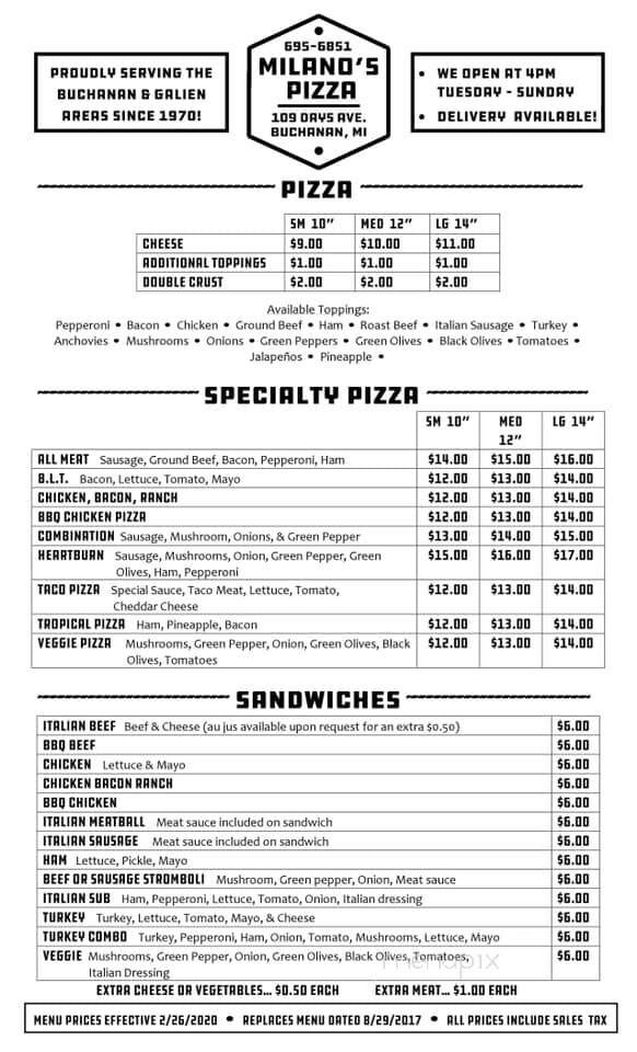 Milano Take-Out Pizza - Buchanan, MI menu_pic