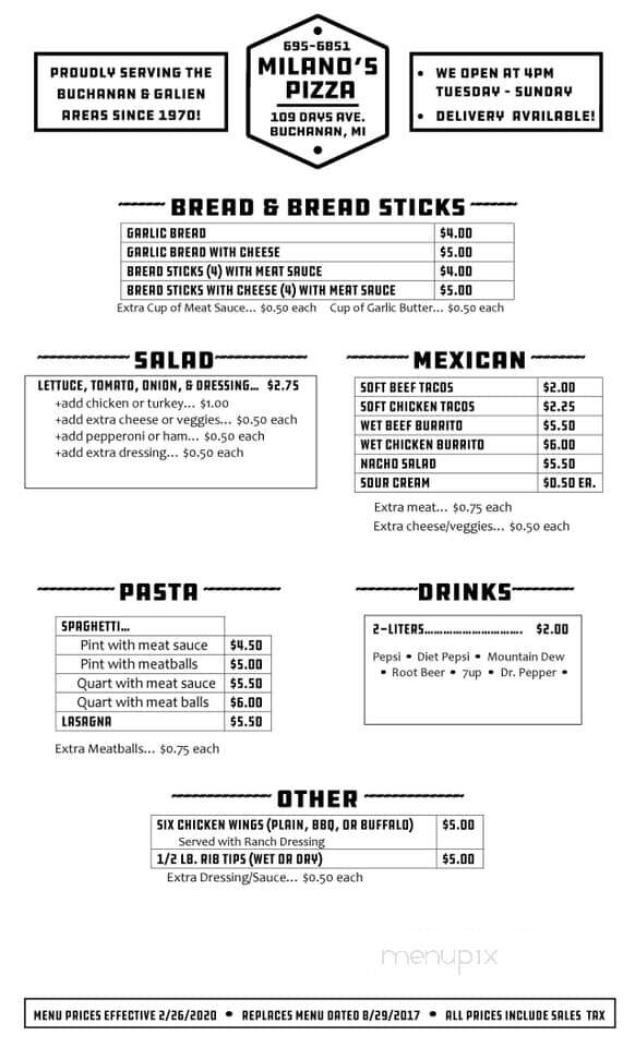 Milano Take-Out Pizza - Buchanan, MI menu_pic