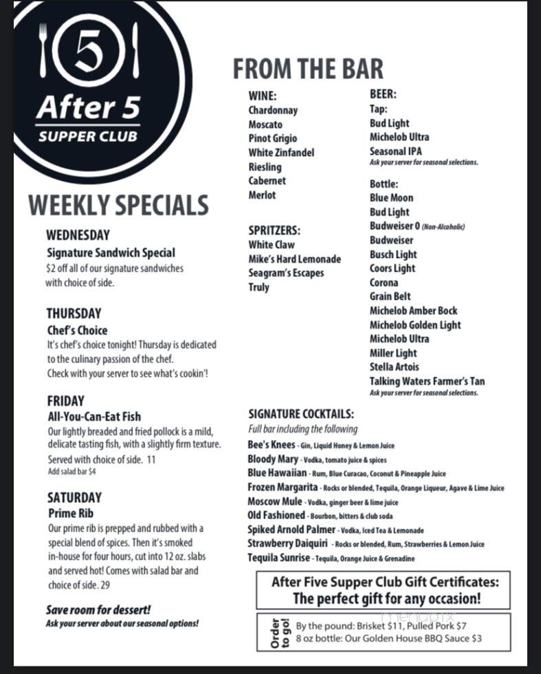 After Five Supper Club - Madison, MN menu_pic